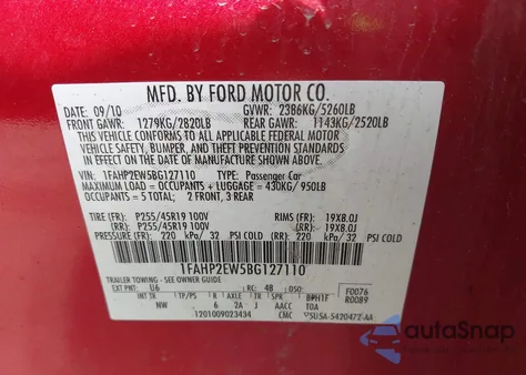 2011 Ford Taurus Sel из США, поврежденный, VIN 1FAHP2EW5BG127110